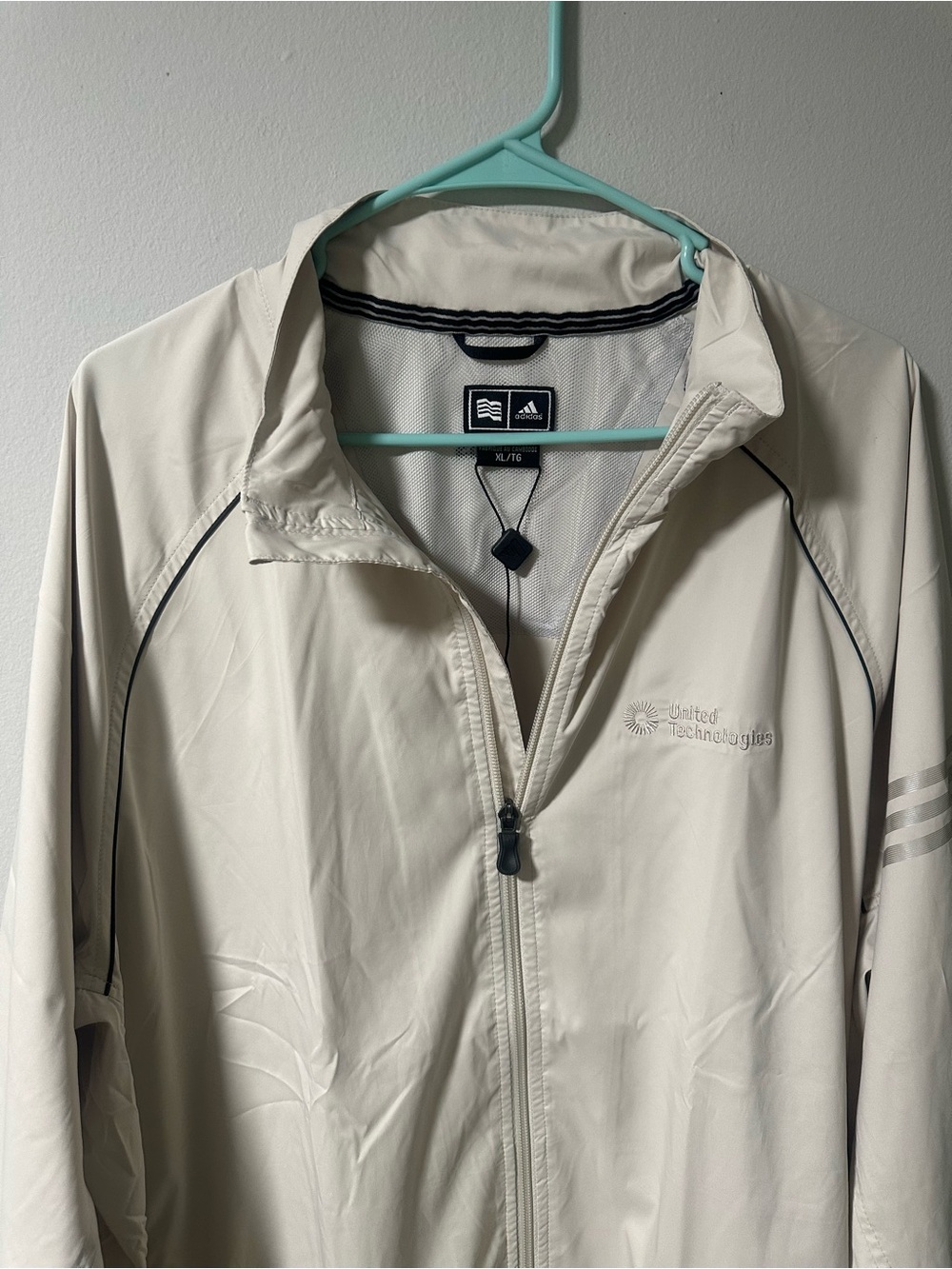 adidas Light Beige Full-Zip Windbreaker with Black Piping